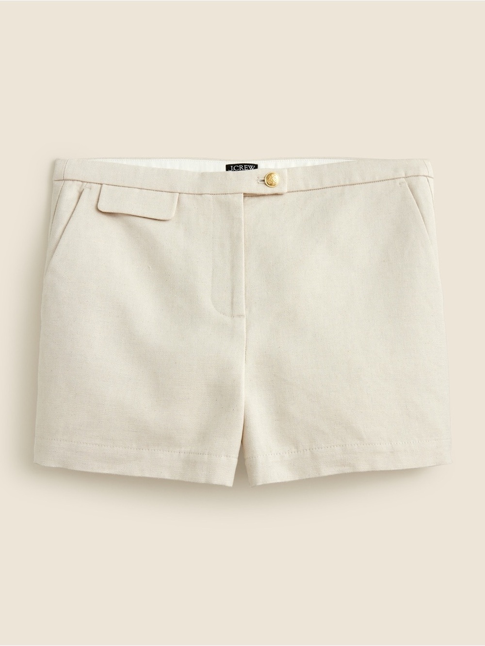 J. Crew 3” Suit Short in Textured Linen Blend Flap-Pocket Detail Crest Button